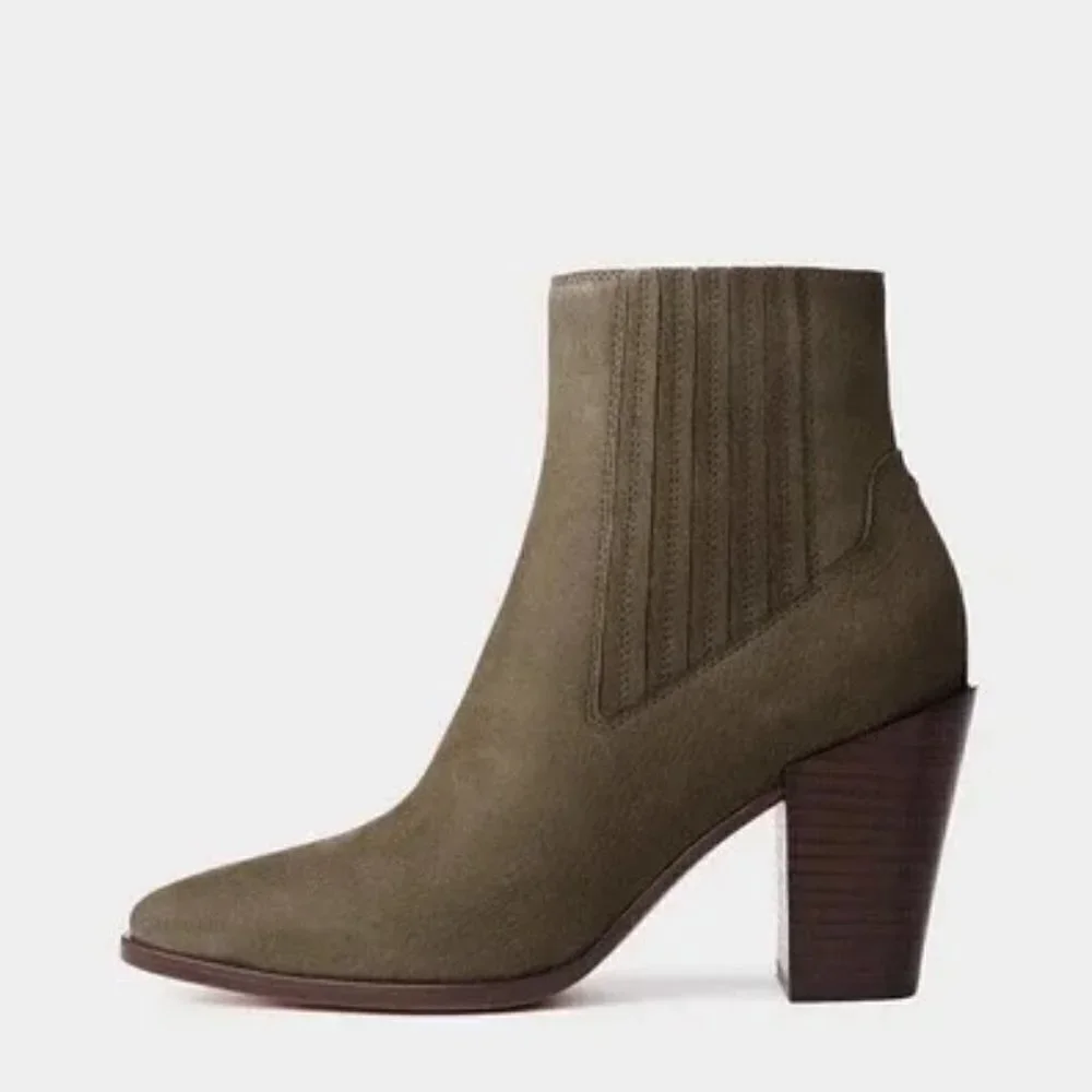 New Rag & Bone Rover High Boot Leather Chelsea Ankle 7.5/8 Olive Night Nubuck